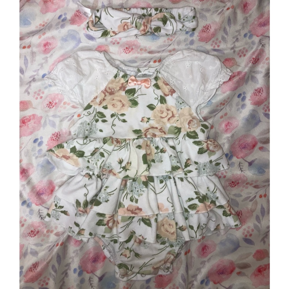 Baby girl Layers flower romper with headband